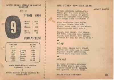 9 Nisan 1960 Ajans Türk Takvim Yaprağı (Şiirli Saatli) EFM(N)1566 - 3