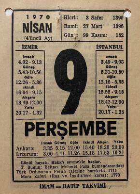 9 Nisan 1970 Takvim Yaprağı - Doğum Günü Hediyesi EFM(N)8264 - 1