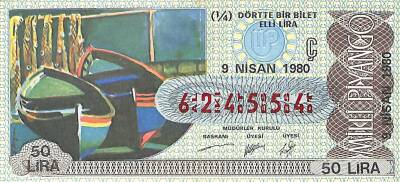 9 Nisan 1980 Piyango Bileti Çeyrek Bilet PYB6284 - 1