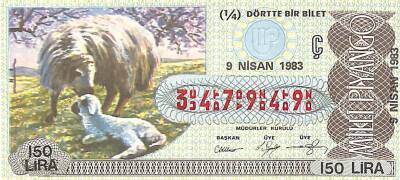 9 Nisan 1983 Piyango Bileti Çeyrek Bilet PYB6044 - 1