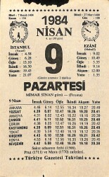 9 Nisan 1984 Takvim Yaprağı - Doğum Günü Hediyesi EFM(N)11214 - Gökçekoleksiyon