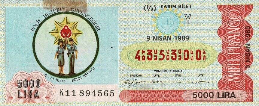 9 Nisan 1989 (Y) Polis Haftası (12) Yarım Bilet PYB5495 - 1