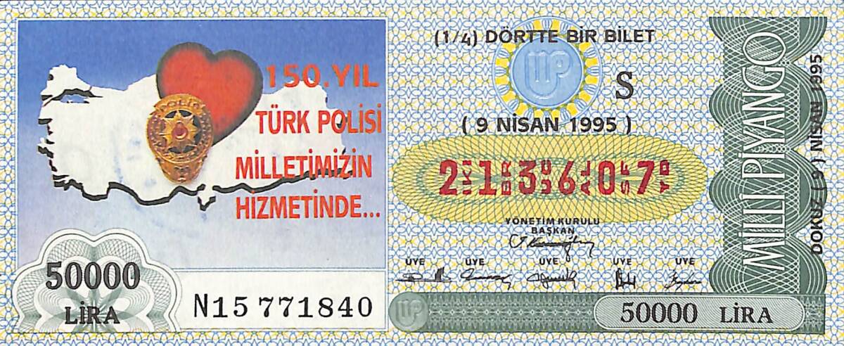 9 Nisan 1995 Piyango Bileti Dörtte Bir Bilet PYB6720 - 1