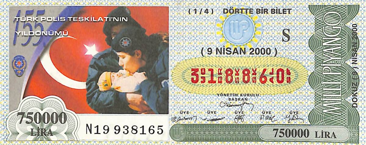 9 Nisan 2000 Piyango Bileti Dörtte Bir Bilet PYB6574 - 1