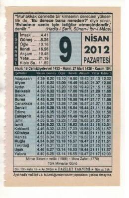 9 Nisan 2012 Takvim Yaprağı EFM(N)1910 - 3