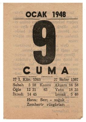 9 Ocak 1948 Takvim Yaprağı EFM927 - 1