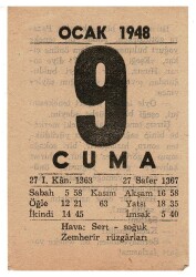 9 Ocak 1948 Takvim Yaprağı EFM927 - 3