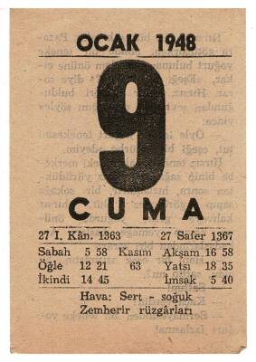 9 Ocak 1948 Takvim Yaprağı EFM927 - 3