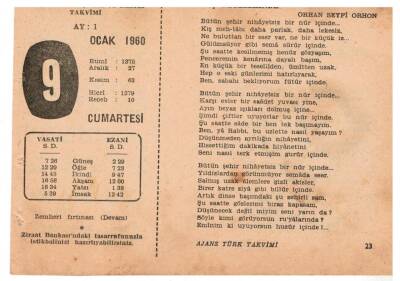 9 Ocak 1960 Ajans Türk Takvim Yaprağı(Şiirli Saatli) EFM(N)18023 - 7