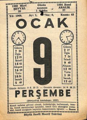 9 Ocak 1969 Takvim Yaprağı - Doğum Günü Hediyesi EFM(N)11038 - 1