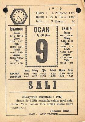9 Ocak 1973 Takvim Yaprağı - Doğum Günü Hediyesi EFM(N)10818 - 4