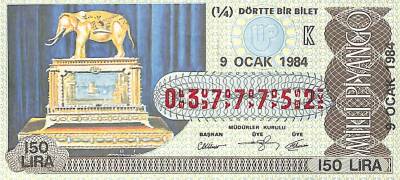 9 Ocak 1984 Piyango Bileti Çeyrek Bilet PYB6045 - 1