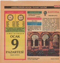 9 Ocak 1984 Takvim Yaprağı EFM(N)4624 - Gökçekoleksiyon