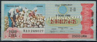 9 Ocak 1988 Piyango Bileti Yarım Bilet PYB1539 - 1