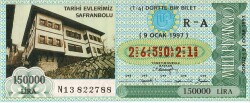 9 Ocak 1997 (R-A) Tarihi Evlerimiz Safranbolu (14) Dörtte Bir Bilet PYB5531 - Gökçekoleksiyon