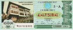 9 Ocak 1997 (S-A) Tarihi Evlerimiz Safranbolu (14) Dörtte Bir Bilet PYB5530 - Gökçekoleksiyon