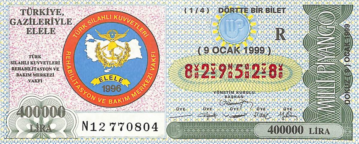 9 Ocak 1999 Piyango Bileti Dörtte Bir Bilet PYB6581 - 1