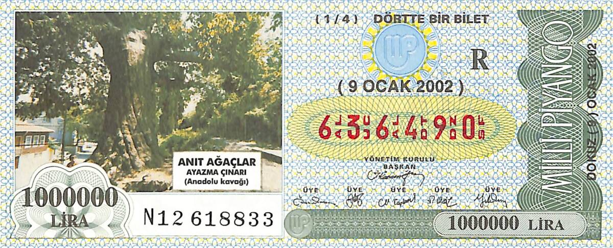 9 Ocak 2002 Piyango Bileti Dörtte Bir Bilet PYB6698 - 1
