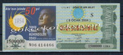 9 Ocak 2004 Piyango Bileti Çeyrek Bilet - Atatürk PYB2188 - 1