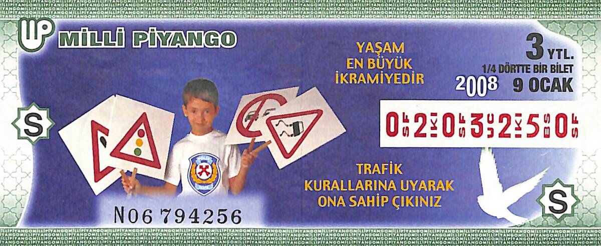 9 Ocak 2008 Piyango Bileti Dörtte Bir Bilet PYB6689 - 1