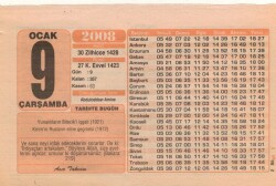 9 Ocak 2008 Takvim Yaprağı EFM(N)4934 - Gökçekoleksiyon