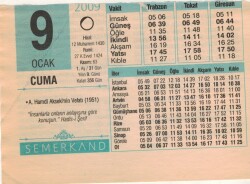 9 Ocak 2009 Takvim Yaprağı EFM(N)4965 - Gökçekoleksiyon
