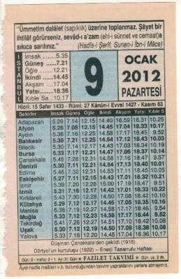 9 Ocak 2012 Takvim Yaprağı EFM(N)1492 - 2