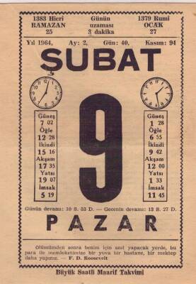 9 Şubat 1964 Takvim Yaprağı EFM(N)5719 - 3