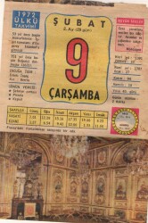 9 Şubat 1972 Takvim Yaprağı EFM(N)5470 - Gökçekoleksiyon