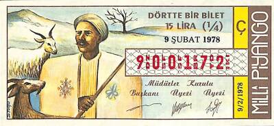 9 Şubat 1978 Piyango Bileti Çeyrek Bilet PYB6203 - 1