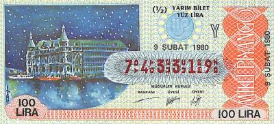 9 Şubat 1980 Piyango Bileti Yarım Bilet PYB6287 - 1
