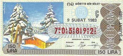 9 Şubat 1983 Piyango Bileti Çeyrek Bilet PYB6437 - 1