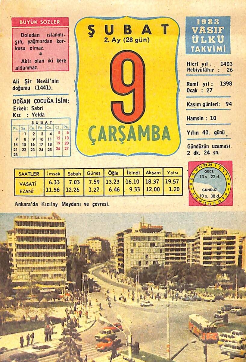 9 Şubat 1983 Takvim Yaprağı - Doğum Günü Hediyesi EFMN15070 - 1