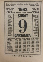 9 Şubat 1983 Takvim Yaprağı - Doğum Günü Hediyesi EFM(N)7806 - Gökçekoleksiyon