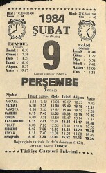 9 Şubat 1984 Takvim Yaprağı - Doğum Günü Hediyesi EFM(N)11799 - Gökçekoleksiyon
