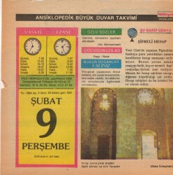 9 Şubat 1984 Takvim Yaprağı EFM(N)5163 - Gökçekoleksiyon