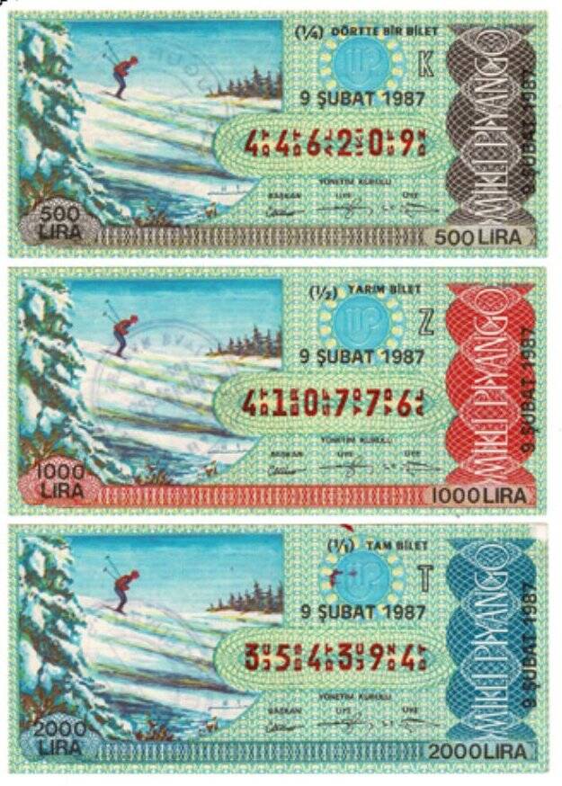 9 Şubat 1987 Çeyrek ,Yarım ve Tam Bilet K - Z - T PYB4054 - 1