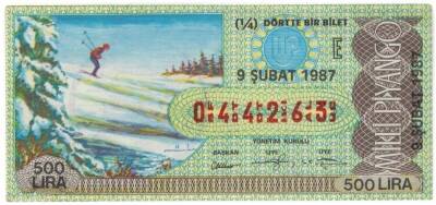9 Şubat 1987 Piyango Bileti Çeyrek Bilet PYB3256 - 1