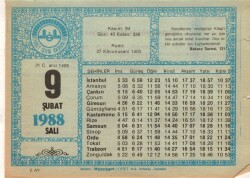 9 Şubat 1988 Takvim Yaprağı EFM(N)5499 - Gökçekoleksiyon