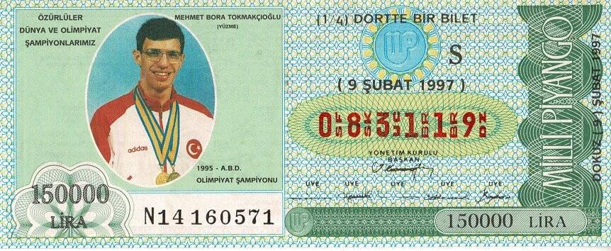 9 Şubat 1997 (S) Mehmet Bora Tokmakçıoğlu 1995 ABD Olimpiyat Şampiyonu (14) Dörtte Bir Bilet PYB5528 - 1