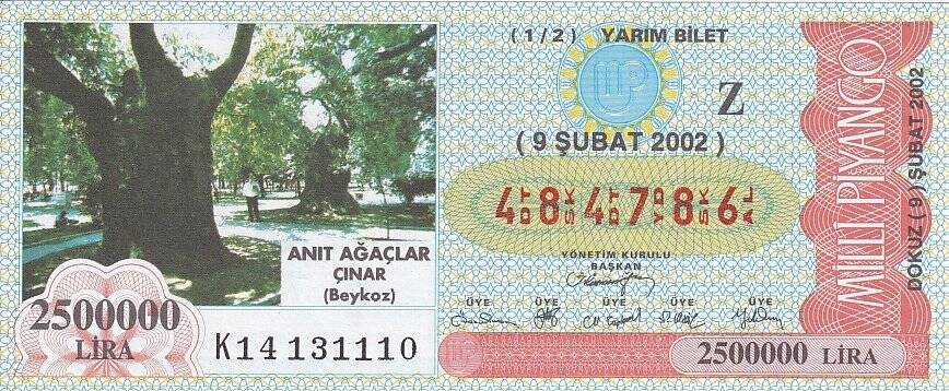 9 Şubat 2002 (Z) Anıt Ağaçlar (12) Yarım Bilet PYB5689 - 1