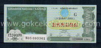 9 Şubat 2003 Çeyrek Bilet PYB1405 - 1