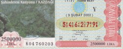 9 Şubat 2003 (Y) Şahinderesi Kanyonyu Kazdağı (12) Yarım Bilet PYB5712 - Gökçekoleksiyon