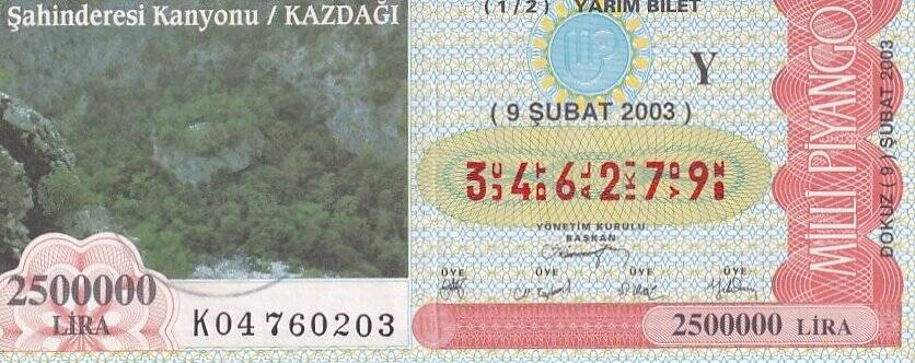 9 Şubat 2003 (Y) Şahinderesi Kanyonyu Kazdağı (12) Yarım Bilet PYB5712 - 1