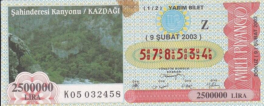 9 Şubat 2003 (Z) Şahinderesi Kanyonyu Kazdağı (12) Yarım Bilet PYB5713 - 1