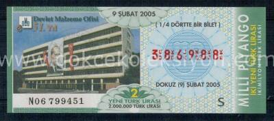 9 Şubat 2005 Çeyrek Bilet PYB1212 - 1
