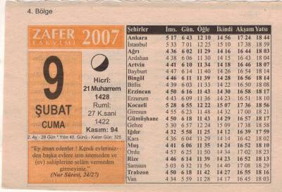 9 Şubat 2007 Takvim Yaprağı EFM(N)5528 - 1