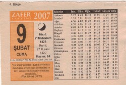 9 Şubat 2007 Takvim Yaprağı EFM(N)5642 - Gökçekoleksiyon