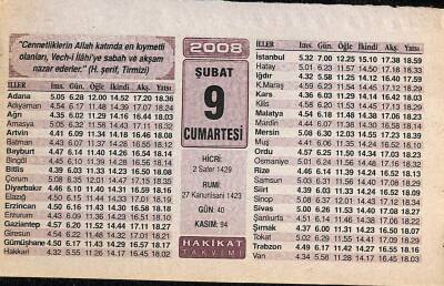 9 Şubat 2008 Takvim Yaprağı - Doğum Günü Hediyesi EFM(N)7503 - 1