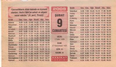9 Şubat 2008 Takvim Yaprağı EFM(N)5556 - 1